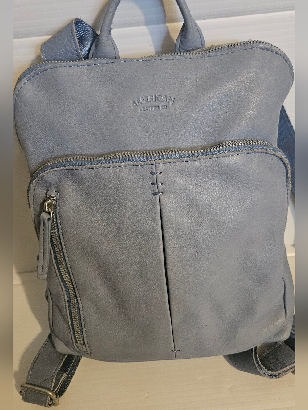 American Leather Co. Cleveland Leather Backpack – Sky Blue Slouchy Bag⁷ - Picture 4 of 16